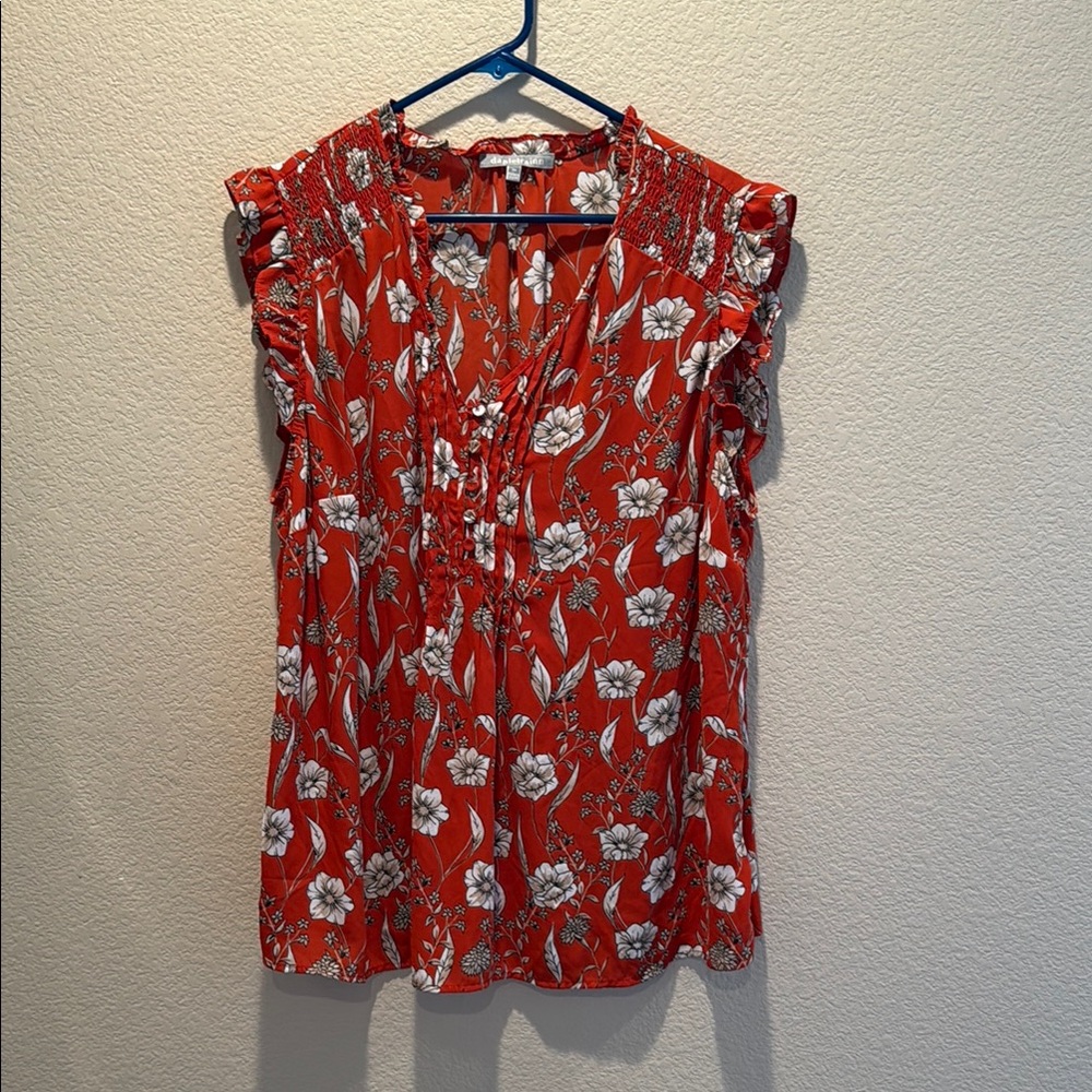Daniel Rainn Orange Ruffled Front Blouse